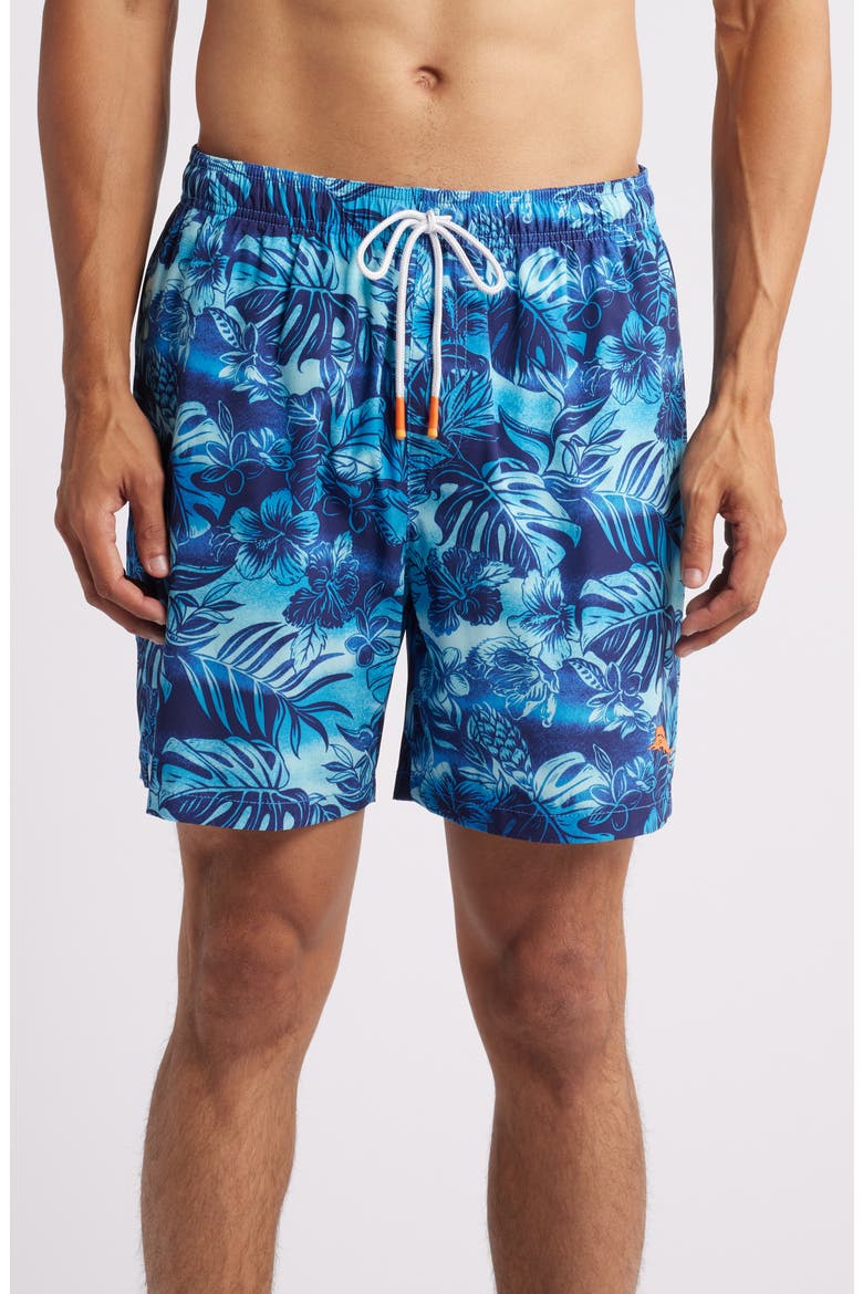 Naples Ocean Escape Floral Performance Swim Trunks, Main, color, ECLIPSE