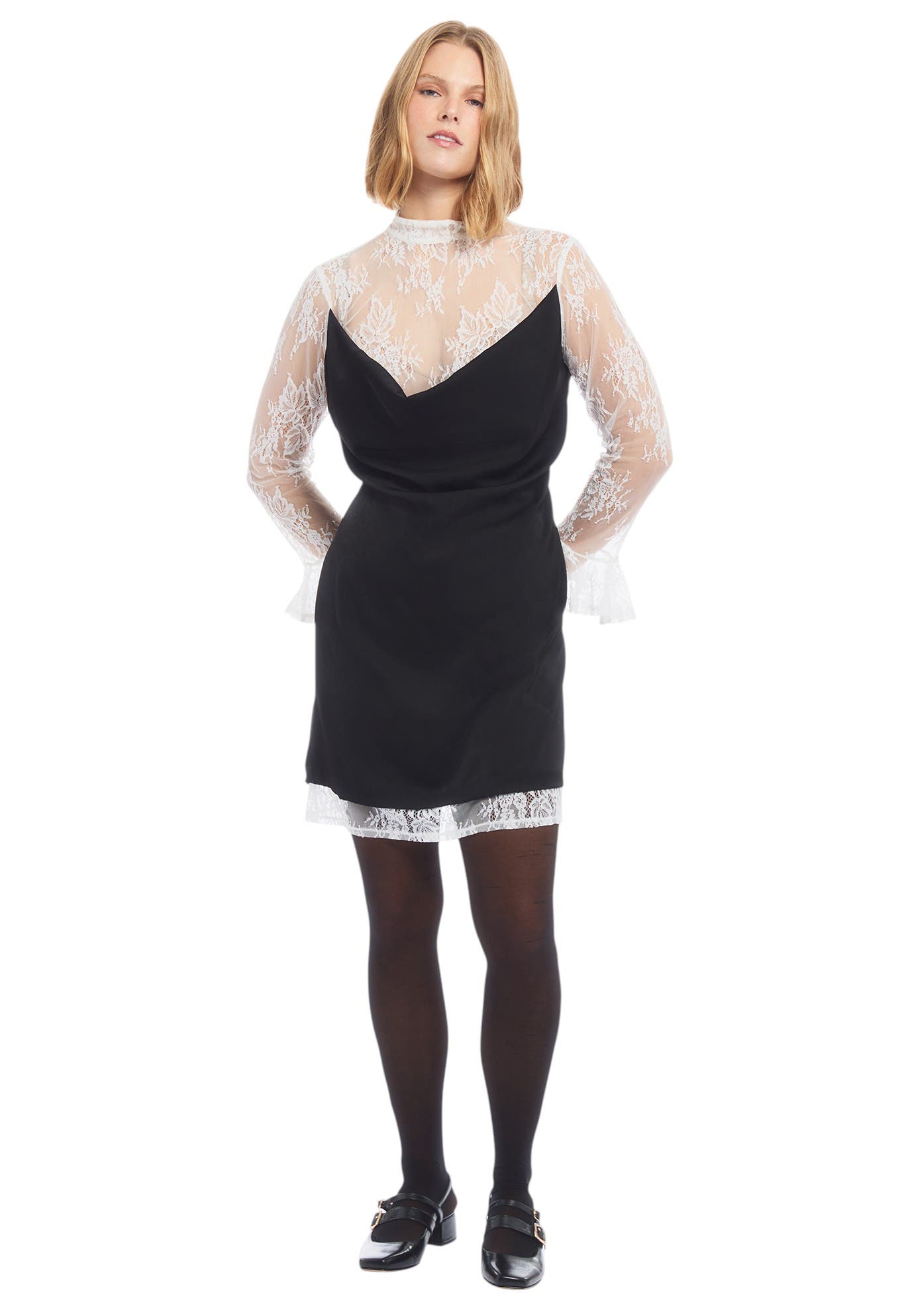 June & Vie Lace Trim Satin Mini Dress (plus) (Women) | Nordstrom