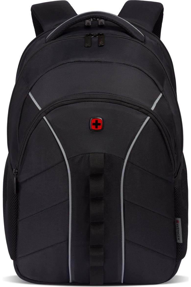 black wenger by swiss gear backpack for laptop Ibex 17" the main compartment has a padded laptop compartment and a zippered pocket for your personal items SwissGear Wenger Media Laptop Backpack