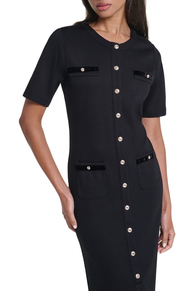 Button Front Midi Knit Dress, Alternate, color, BLACK