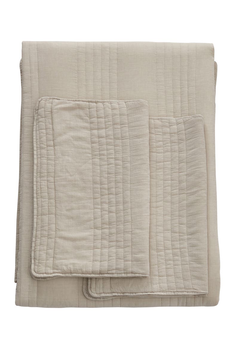 Stone Washed Cotton Quilt & Sham Set, Main, color, LIGHT KHAKI