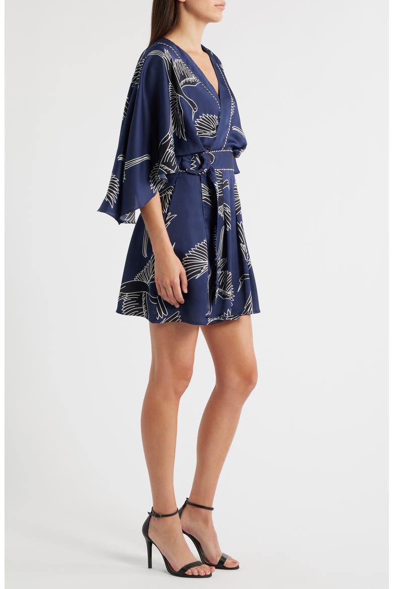 Avaele Long Sleeve Satin Wrap Dress, Alternate, color, NAVY MULTI