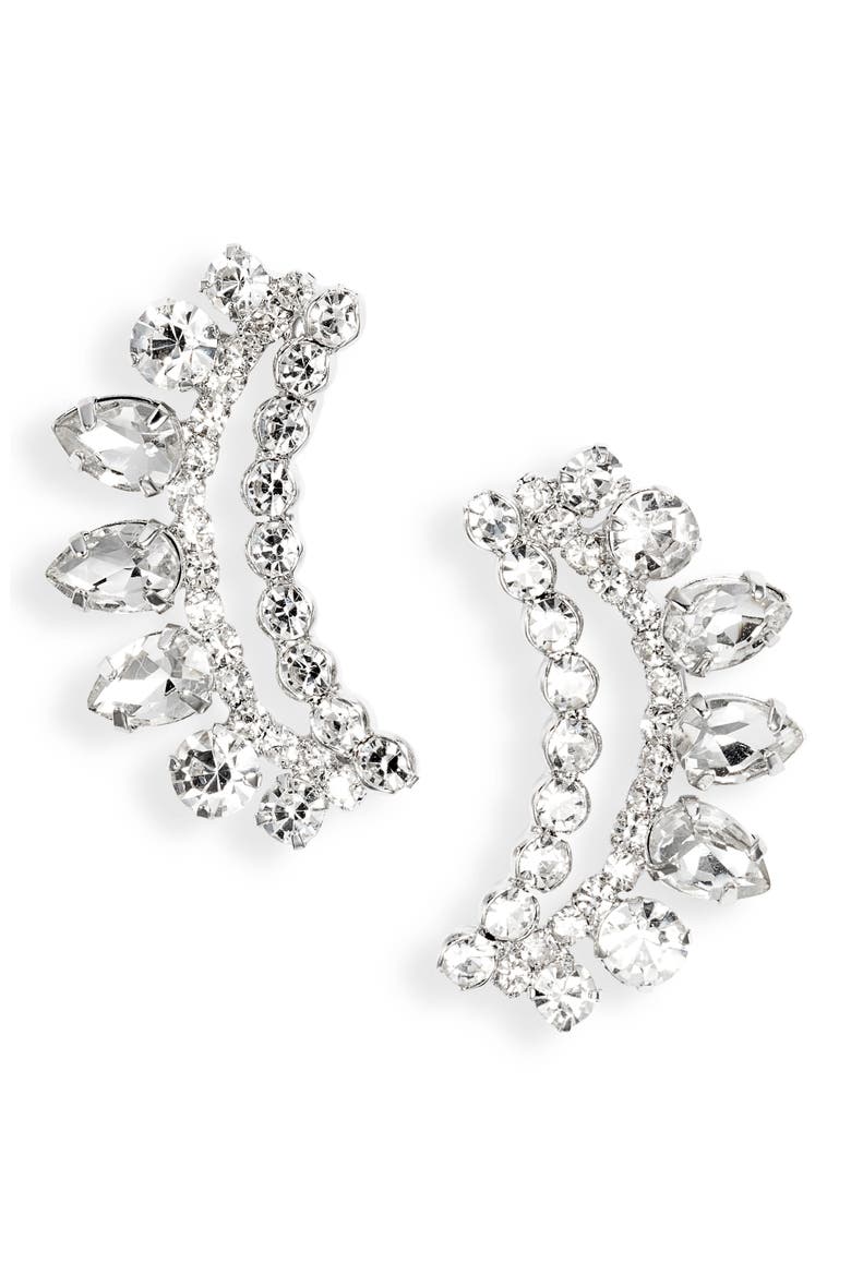 Crystal Ear Crawler Earrings, Main, color, CRYSTAL/ RHODIUM