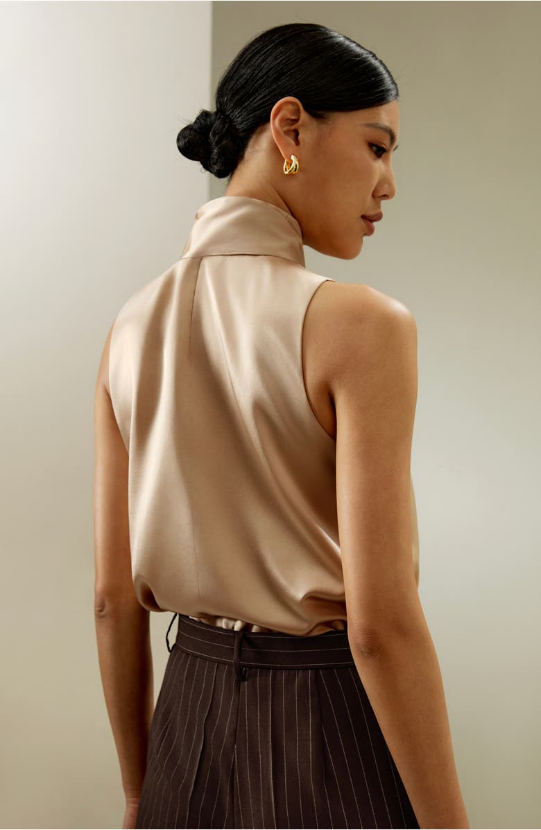 Lilysilk Sleeveless Tie-Neck Silk Blouse, Alternate, color, Light Camel