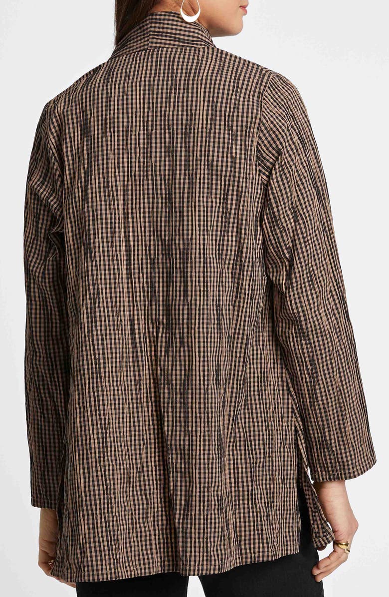 Foxcroft Alana Crinkle Cotton Blend Gingham Jacket, Alternate, color, Almond/ Black