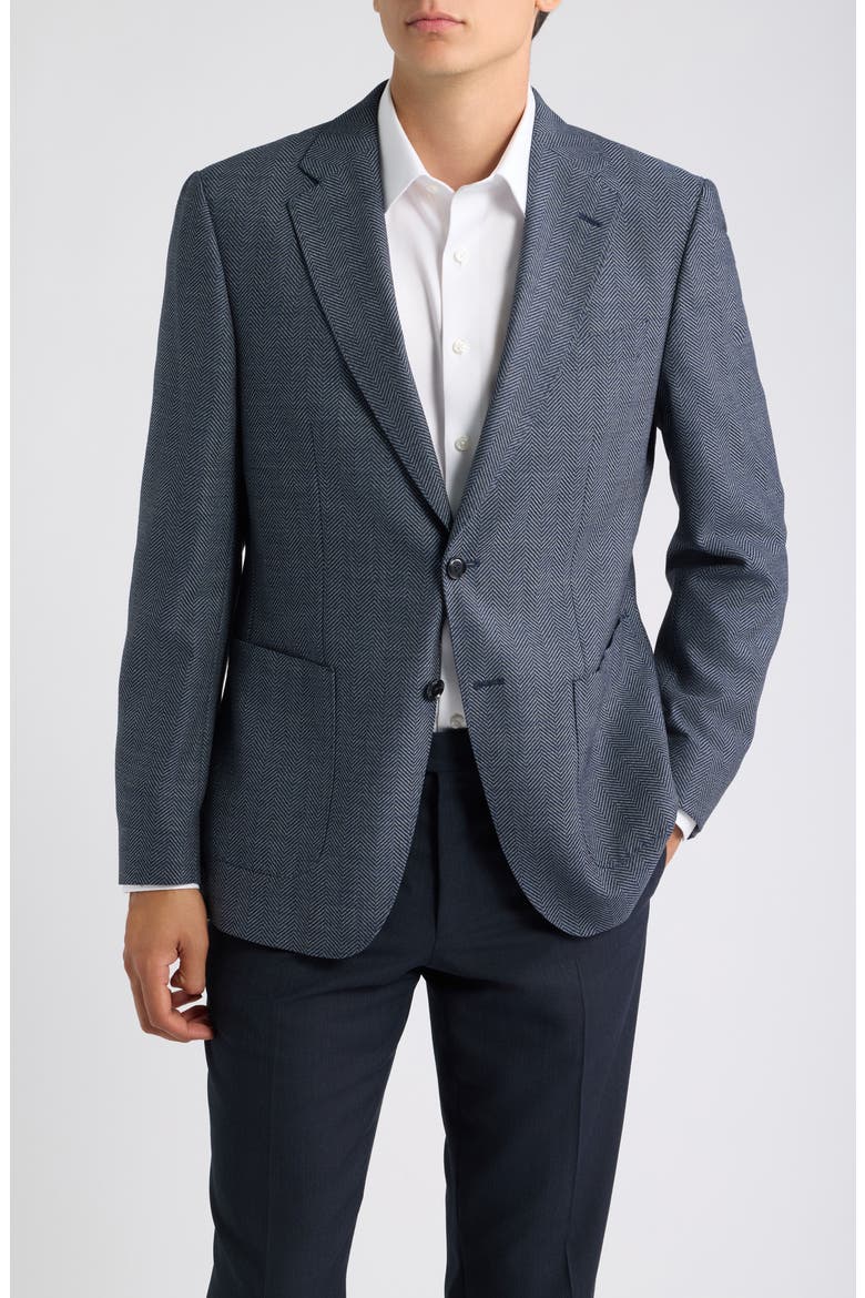 Hutson Slim Fit Navy Cotton & Wool Herringbone Sport Coat, Main, color, DARK BLUE