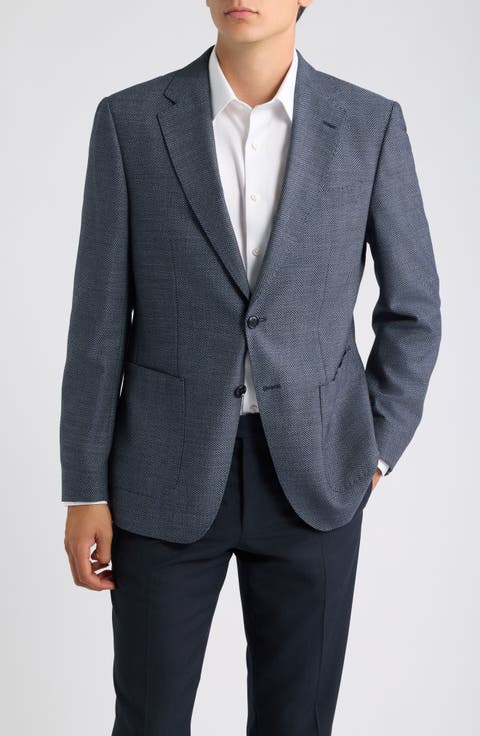 Hutson Slim Fit Navy Cotton & Wool Herringbone Sport Coat