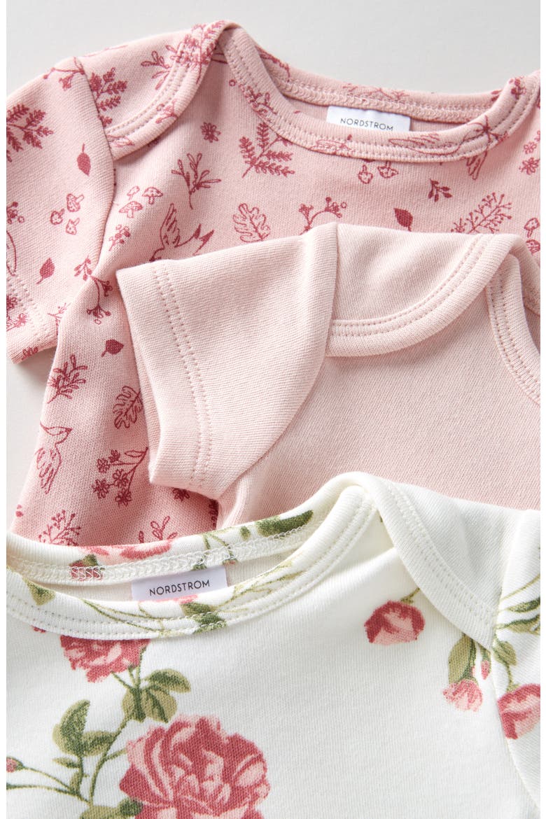 Assorted 3-Pack Bodysuits, Alternate, color, PINK ZEPHYR FLORAL BIRD PACK