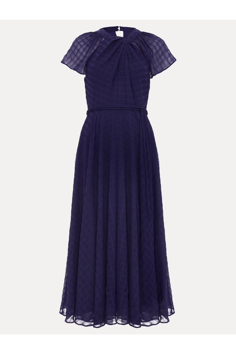 Gwen Pleated Textured Dress, Alternate, color, Navy