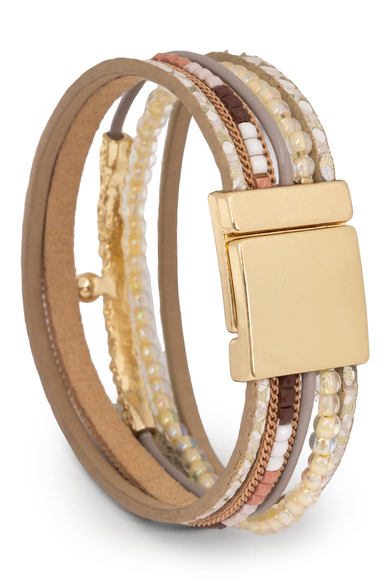 Layered Beaded Faux Leather Bracelet, Alternate, color, BEIGE