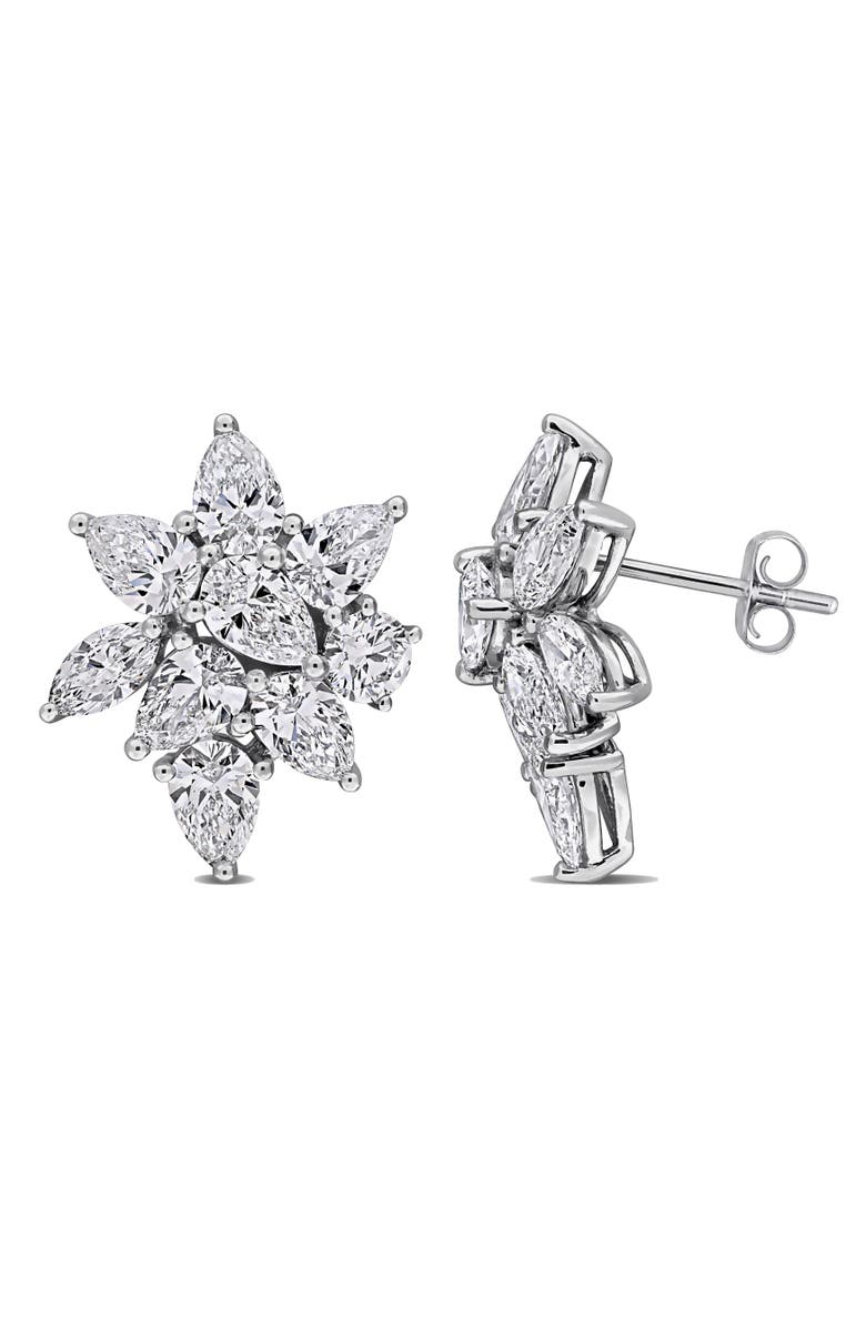 Julianna B. Lab-Grown Diamond Floral Cluster Drop Earrings 14k, Main, color, White Gold