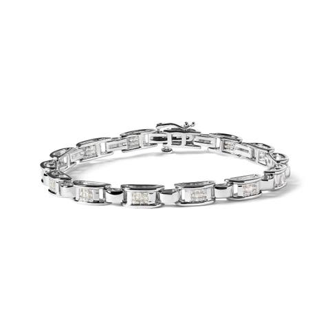 14K White Gold 1.00 Cttw Princess-Cut Diamond Link Bracelet -
