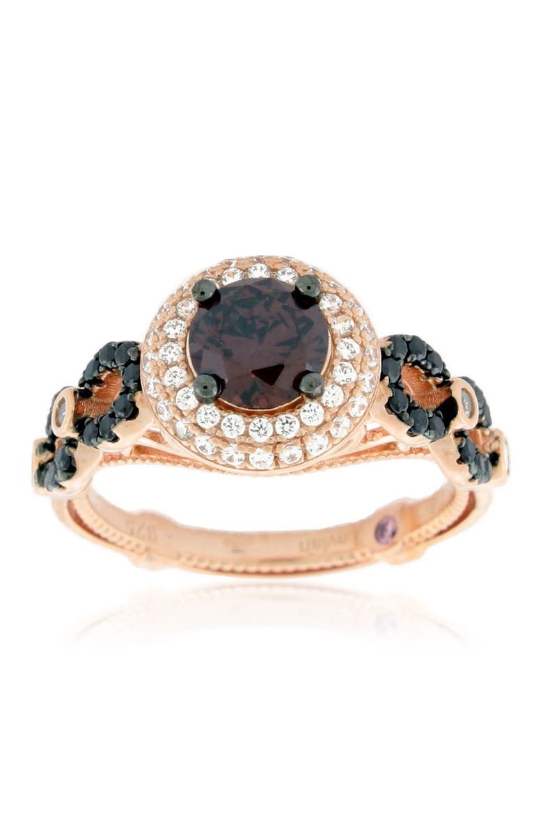 SUZY LEVIAN 14K Rose Gold Plated Sterling Silver Brown & White Cubic Zirconia Engagement Ring, Alternate, color,
