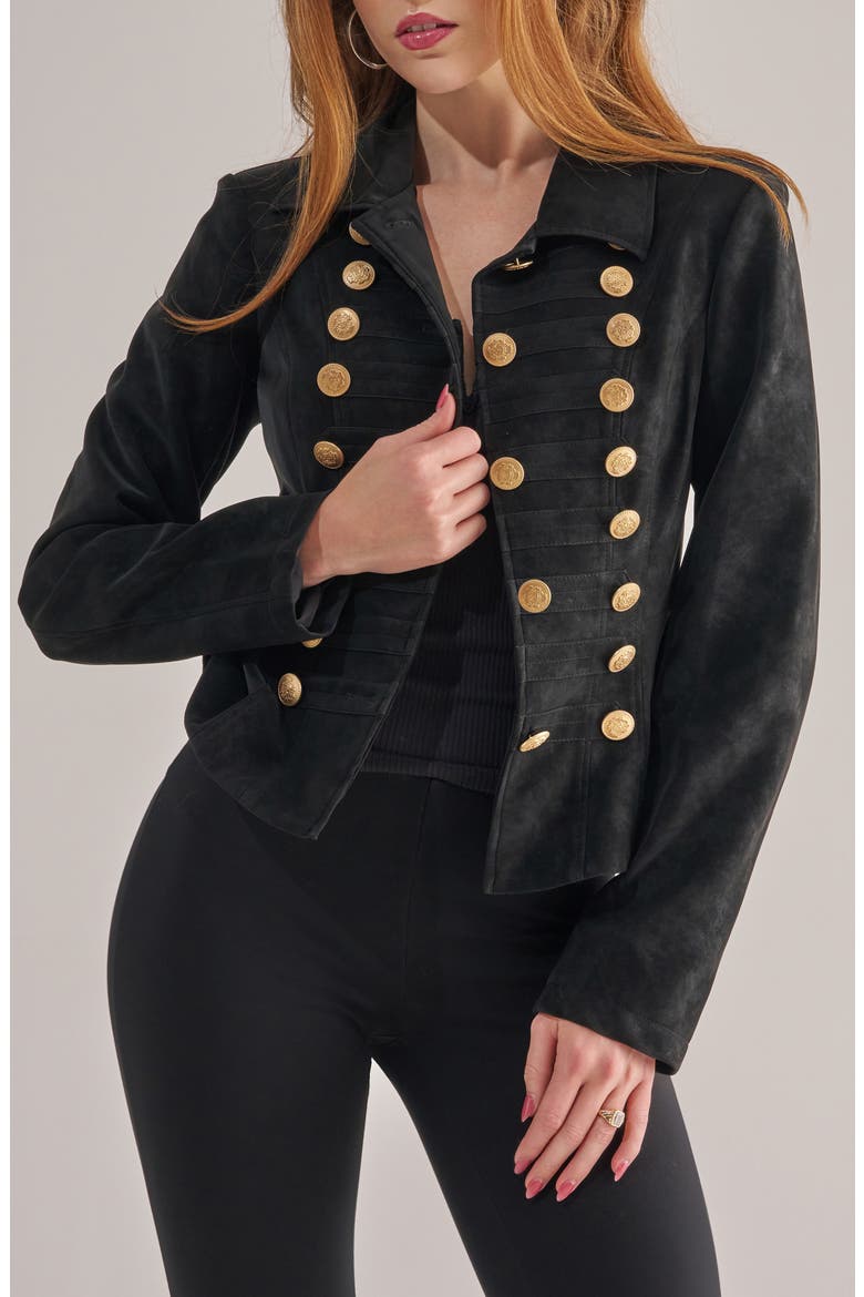 Xenia Faux Suede Military Jacket, Alternate, color, BLACK