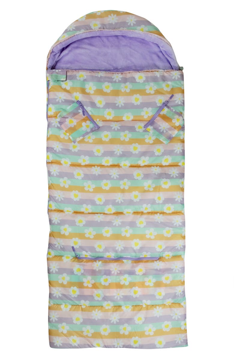 mimish Kids' Sleep-n-Pack Daisy Stripe Print Sleeping Bag Backpack, Alternate, color, Happy Daisy Stripes