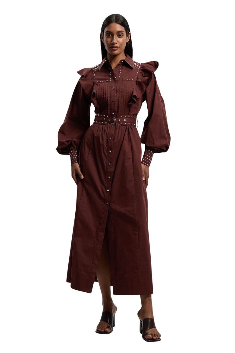 Cotton Studded Maxi Shirt Dress, Main, color, Chocolate