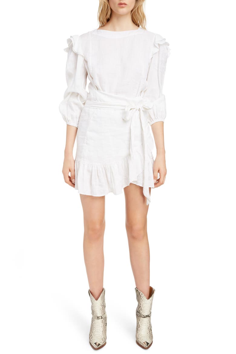 Telicia Ruffle Linen Dress, Main, color, WHITE