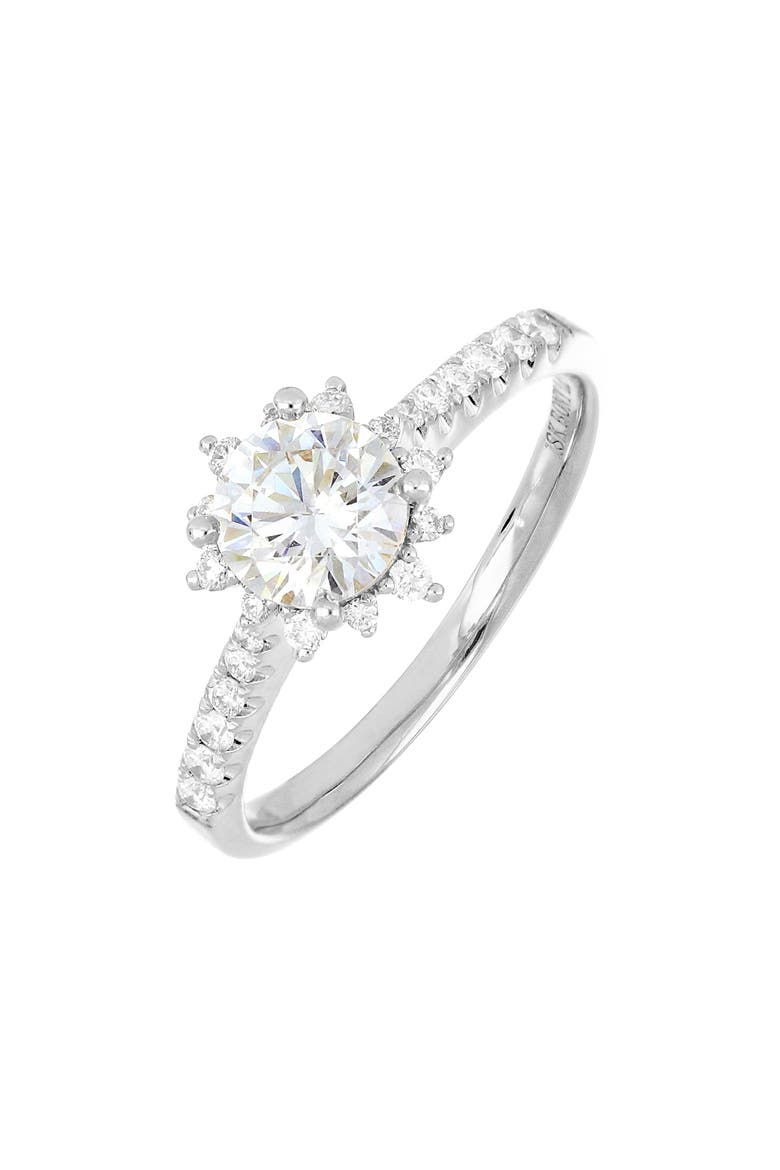 Pavé Diamond & Cubic Zirconia Vintage Solitaire Engagement Ring   (Nordstrom Exclusive), Main, color, WHITE GOLD/ DIAMOND