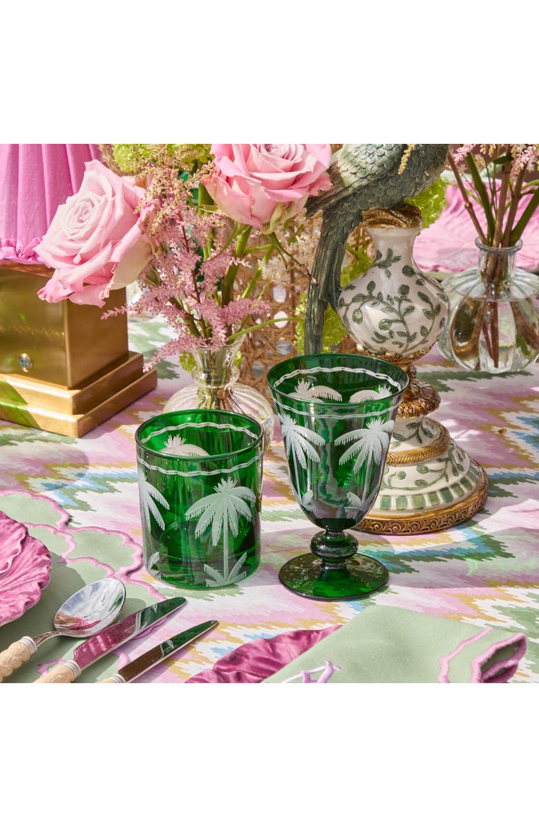 Mrs. Alice Emerald Palm Tree Wine Glasses, Alternate, color, Green