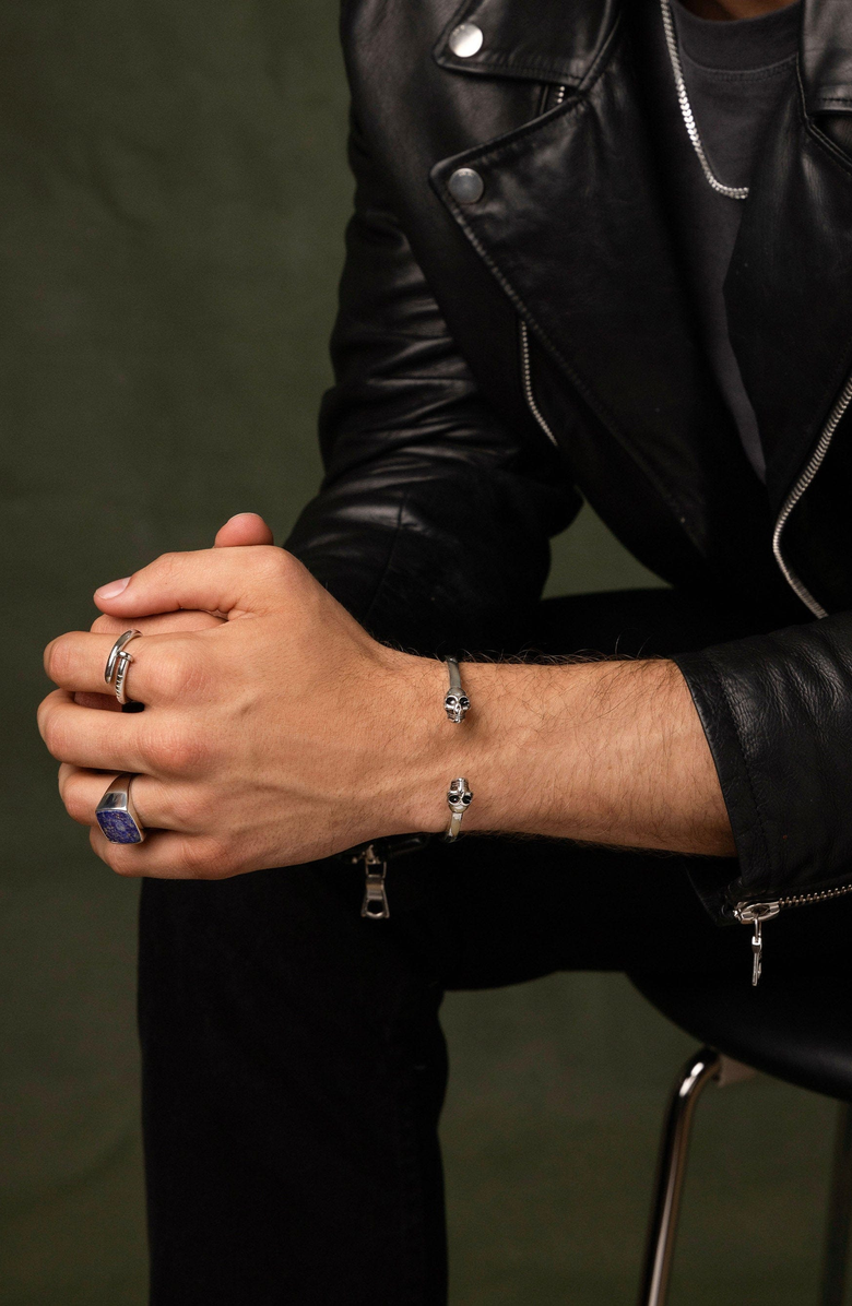 Nialaya Silver Skull Bangle, Alternate, color, Silver