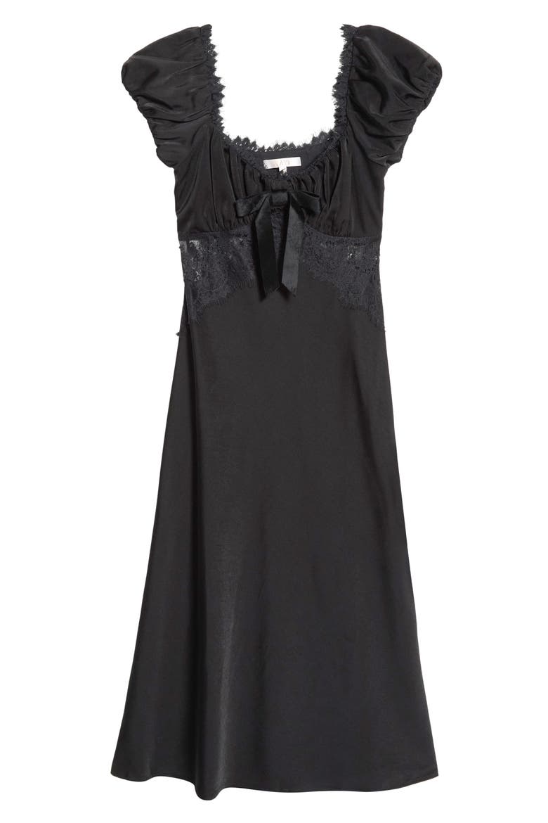 Mira Lace Trim Puff Sleeve Dress, Alternate, color, BLACK