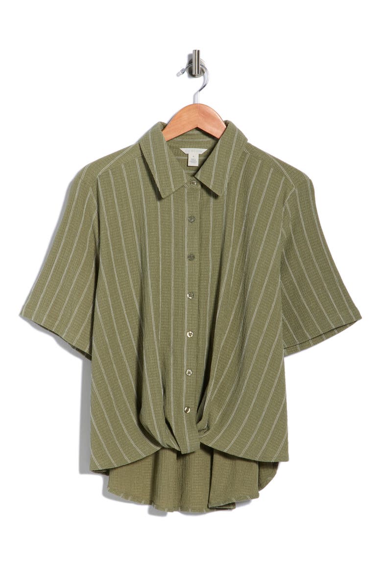 Twist Front Textured Stripe Knit Shirt, Alternate, color, OLIVE ACORN- IVORY RITA STRIPE