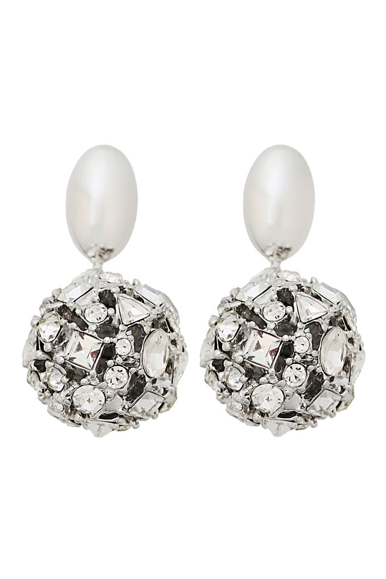 Faux Pearl & Crystal Drop Earrings, Main, color, SILVER