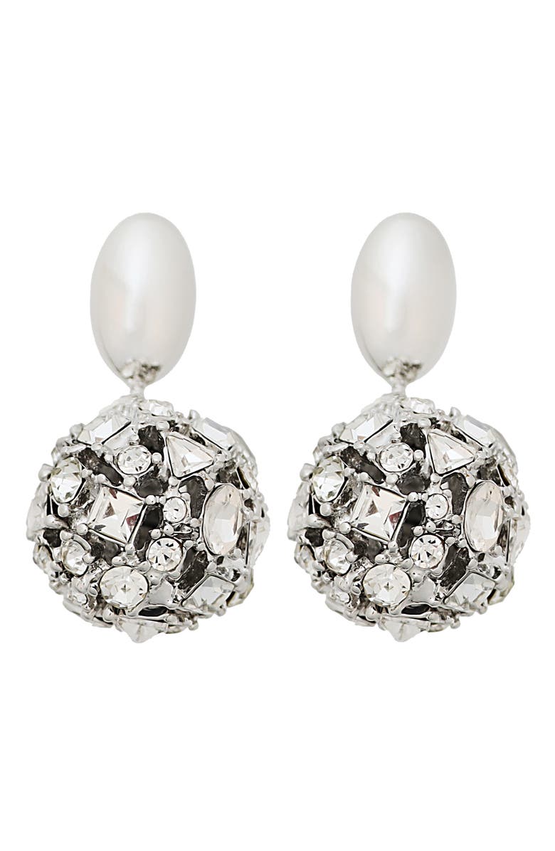 Panacea Faux Pearl & Crystal Drop Earrings, Main, color, Silver