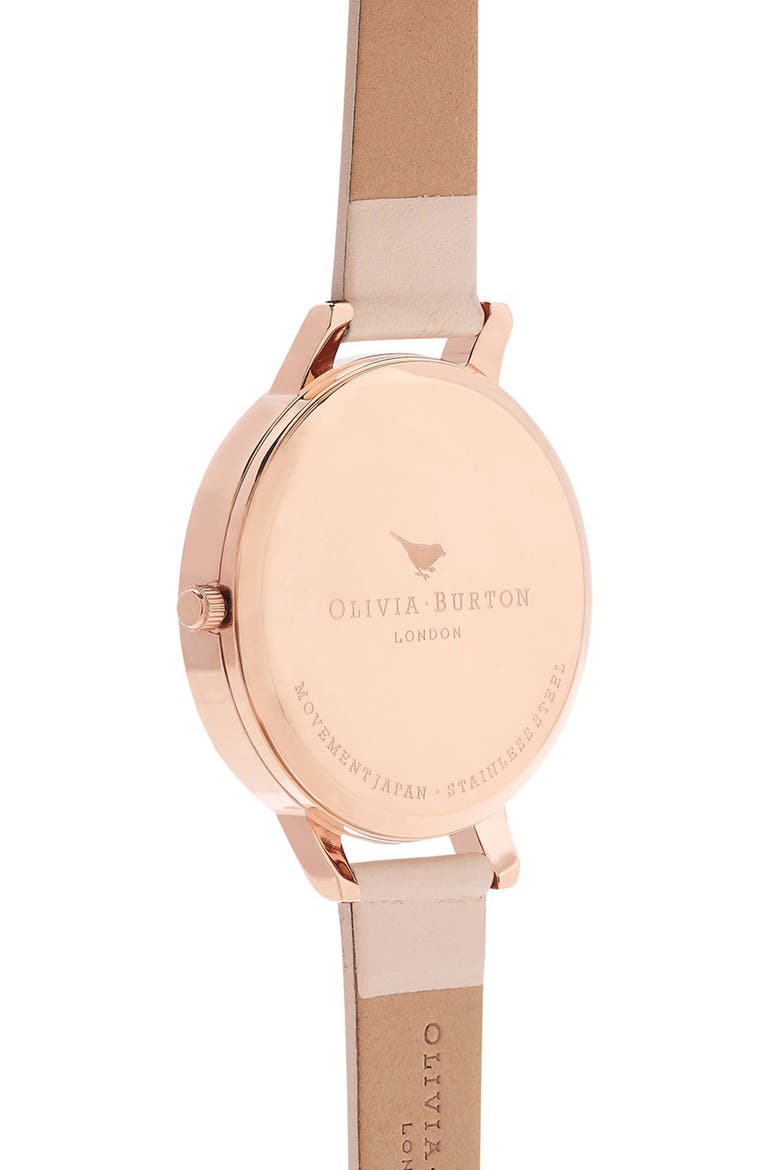 Marble Floral Leather Strap Watch, 38mm, Alternate, color, NUDE PEACH/ FLORAL/ ROSE GOLD