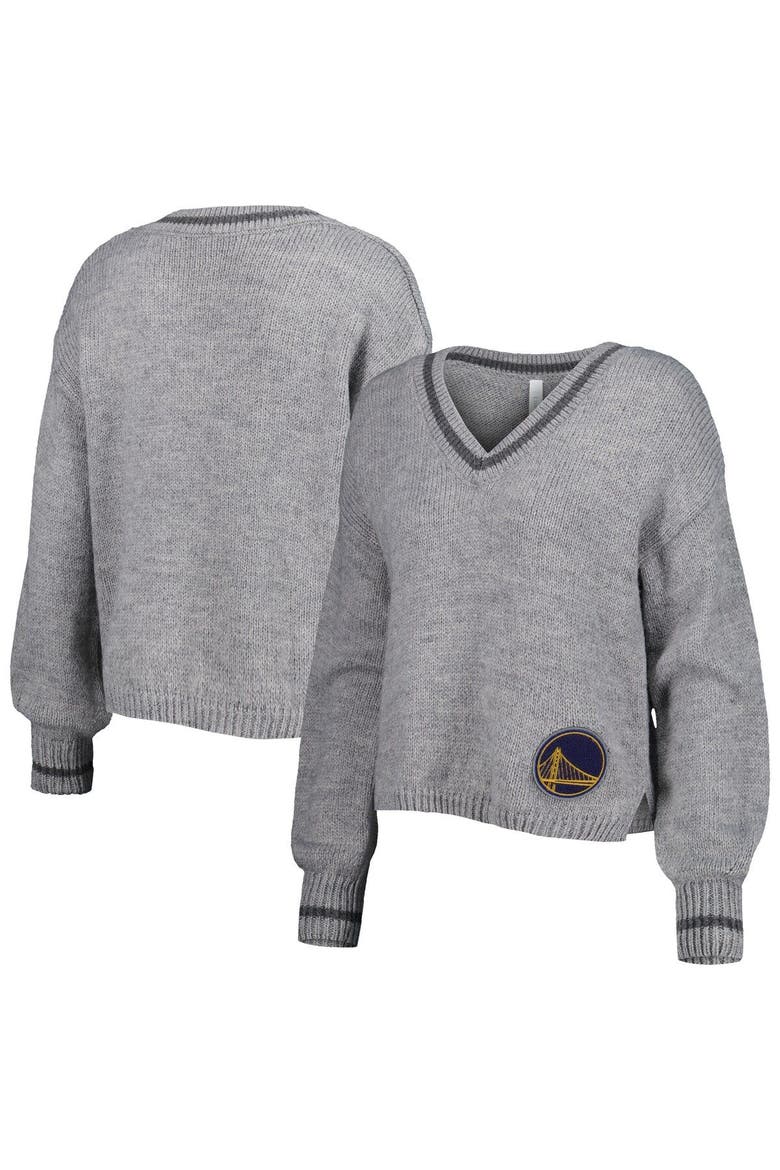 Women's Lusso Gray Golden State Warriors Scarletts Lantern Sleeve Tri-Blend V-Neck Pullover Sweater, Main, color, Gray
