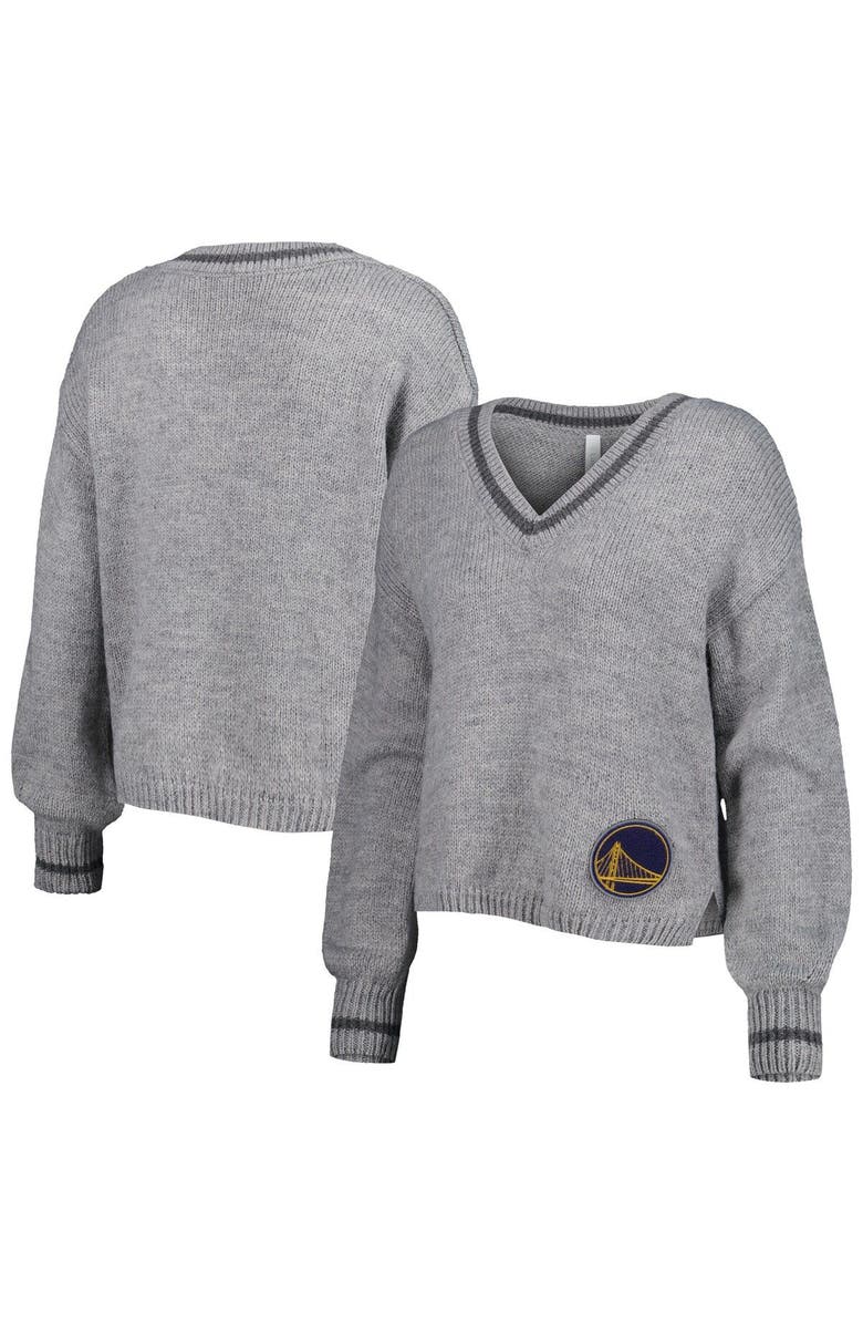 LUSSO Women's Lusso Gray Golden State Warriors Scarletts Lantern Sleeve Tri-Blend V-Neck Pullover Sweater, Main, color, Gray