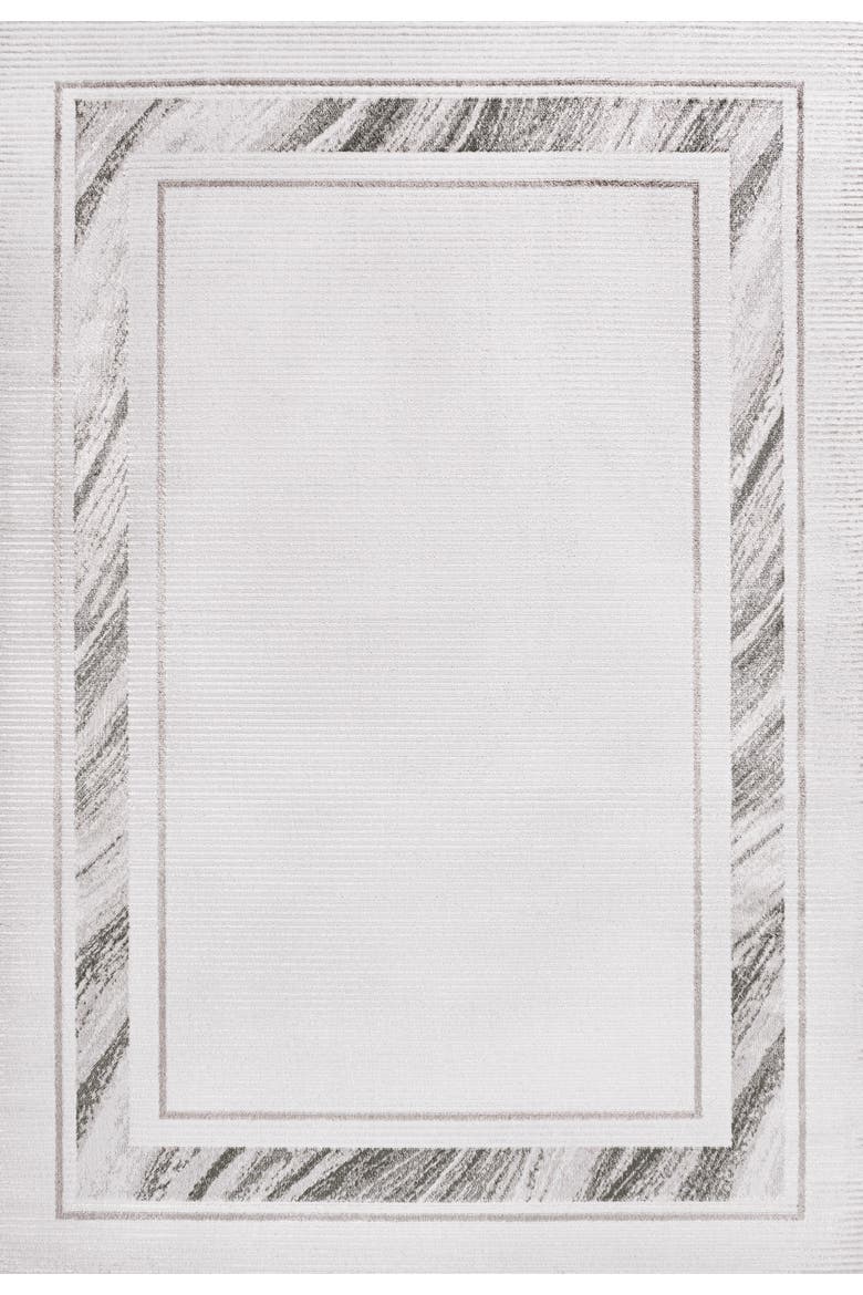 Athens Classic Border Marble Pattern High-Low Area Rug, Main, color, Silver/White