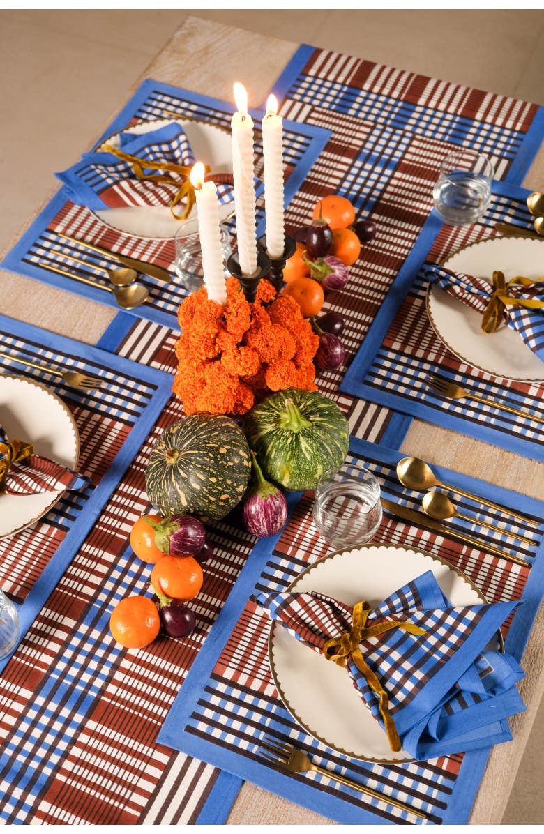 Inner Child Shetland Plaid Blockprint Napkins - Set of 4, Alternate, color, Brown