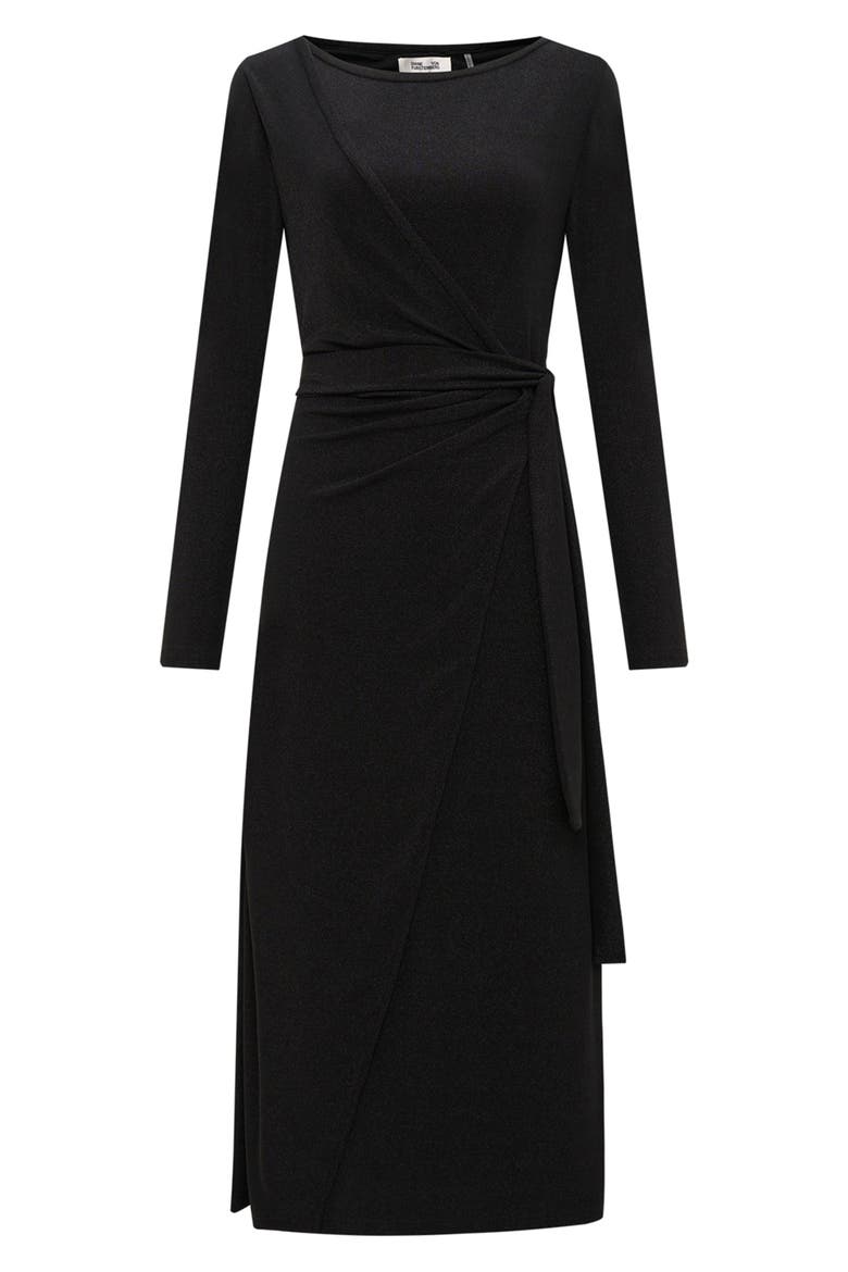 Simona Side Ruched Long Sleeve Knit Dress, Alternate, color, METALLIC BLACK