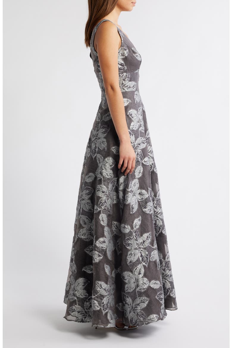 V-Neck Sleeveless Jacquard Ballgown, Alternate, color, SILVER