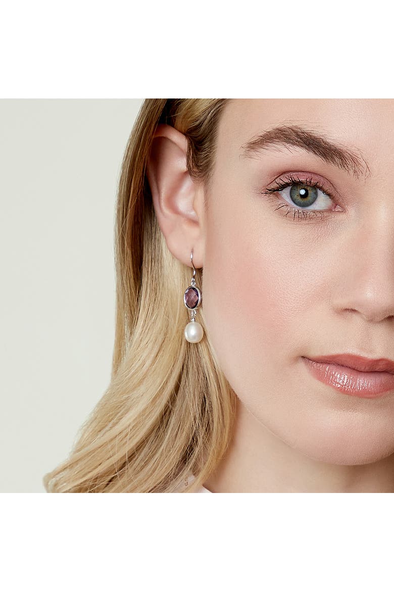 Freshwater Amethyst & Drop Pearl Hailey Tincup Earrings, Alternate, color, Sterling Silver