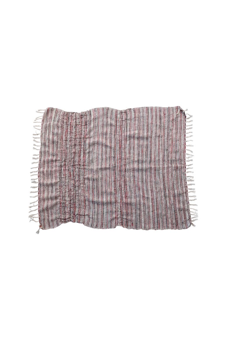 Woven Cotton & Wool Throw with Stripes & Fringe, Multicolor, Main, color, Multicolor