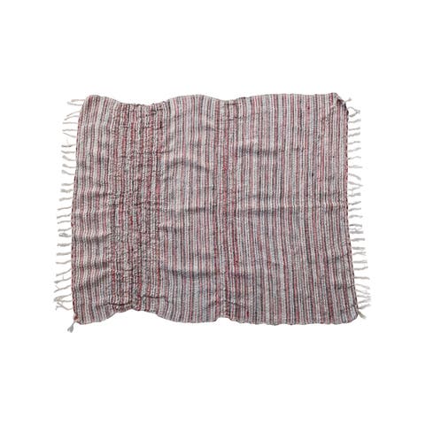 Woven Cotton & Wool Throw with Stripes & Fringe, Multicolor