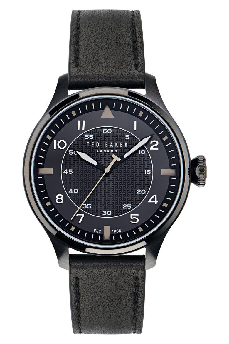 Leather Strap Watch, 20mm, Main, color, BLACK
