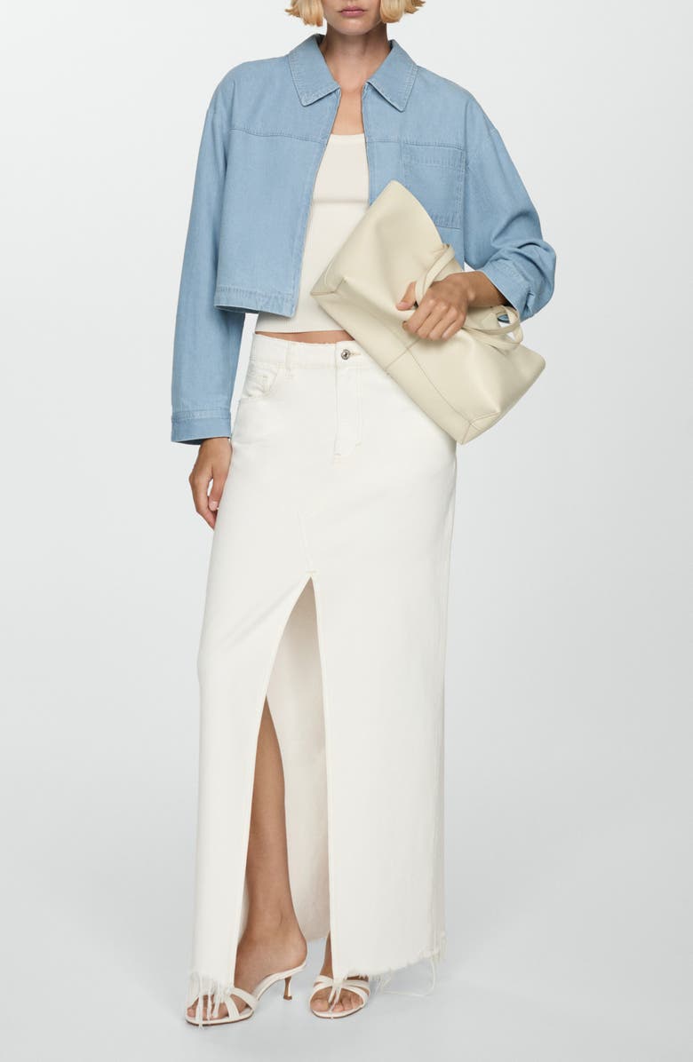 MANGO Pocket Zip Front Crop Denim Overshirt, Alternate, color, 