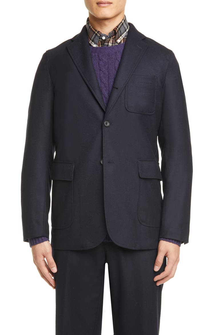 3B Wool Blend Flannel Jacket, Alternate, color, NAVY