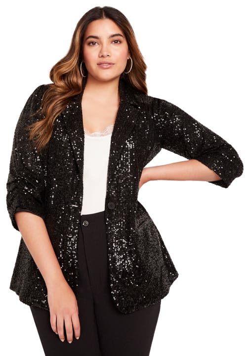 June + Vie Sequin Blazer In Black