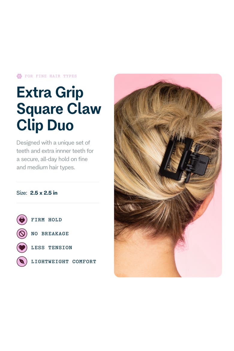 Extra Grip Square Claw Clip Duo, Alternate, color, Black