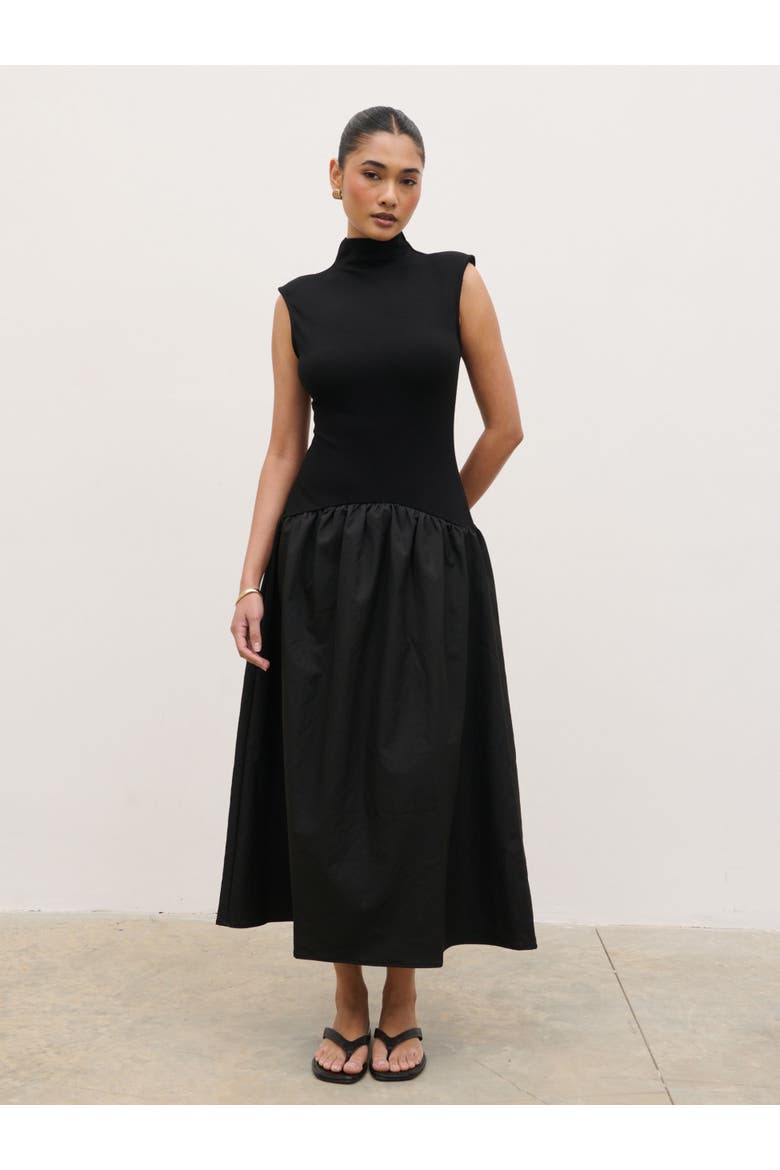 Naia Drop Waist Sleeveless Midi Dress, Alternate, color, Black