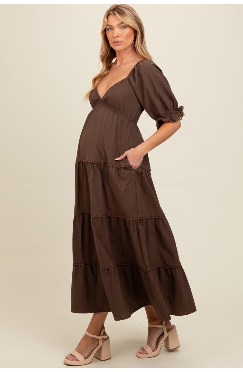 PinkBlush Deep V-Neck Tiered Maxi Dress, Main, color, Brown