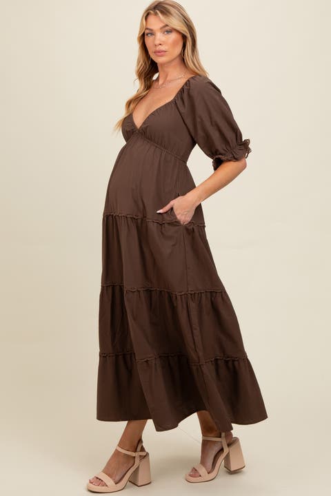 Deep V-Neck Tiered Maxi Dress