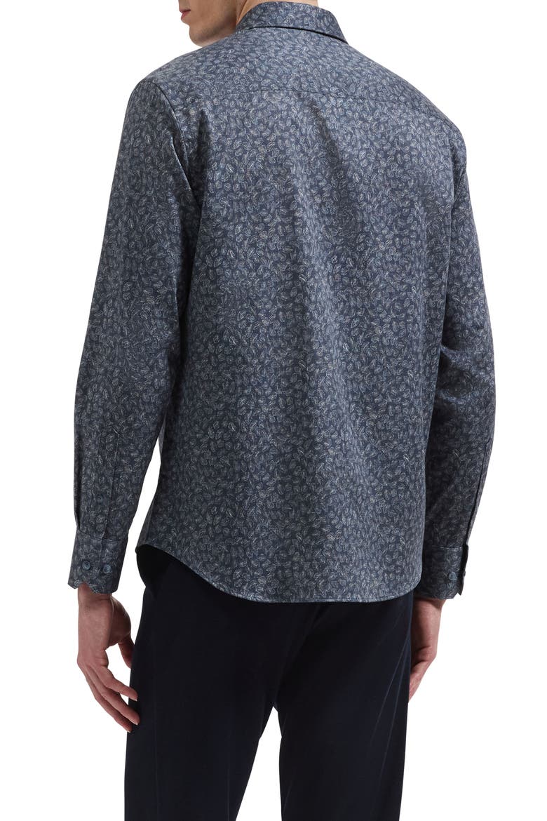 Julian Shaped Fit Leaf Print Stretch Button-Up Shirt, Alternate, color, STEEL