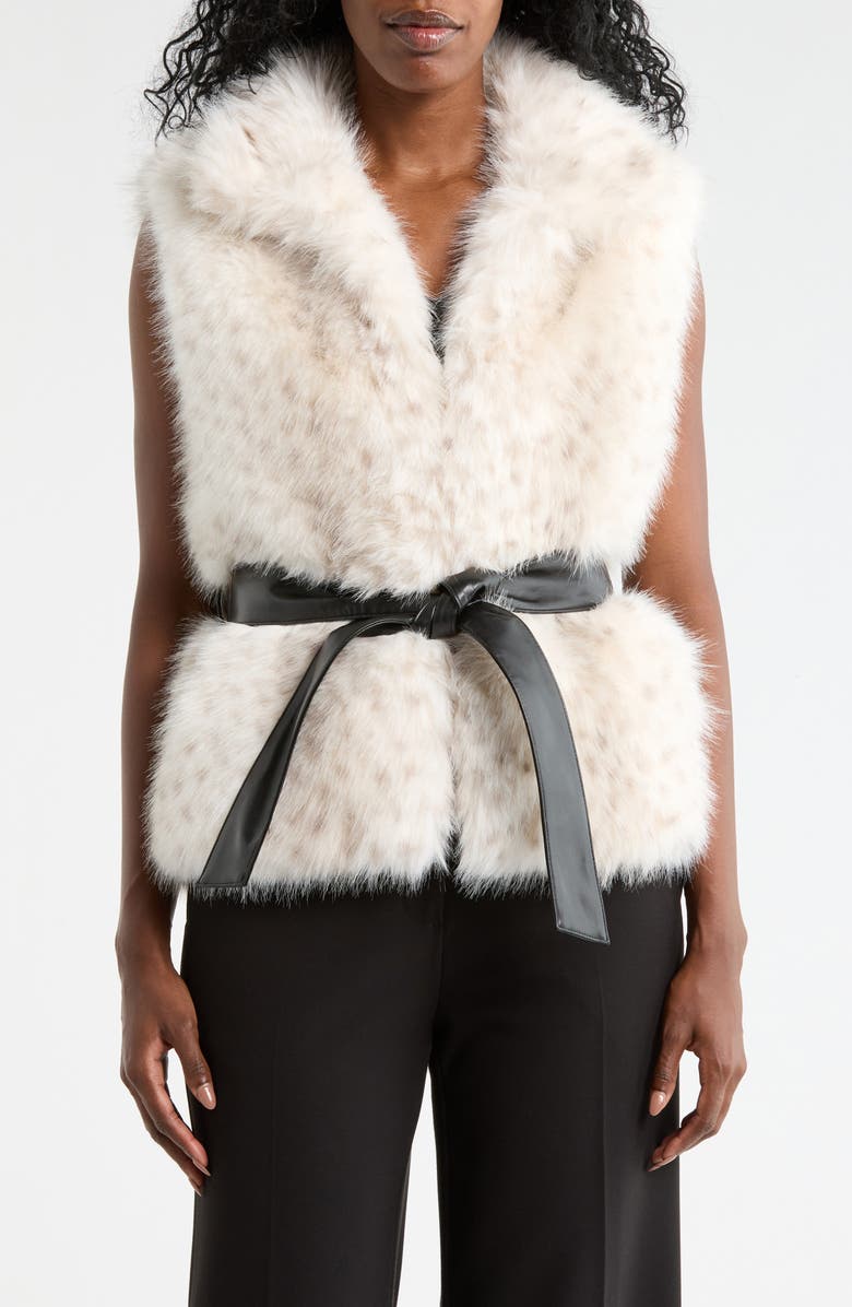 La Fiorentina Short Faux Fur Vest, Main, color, Beige