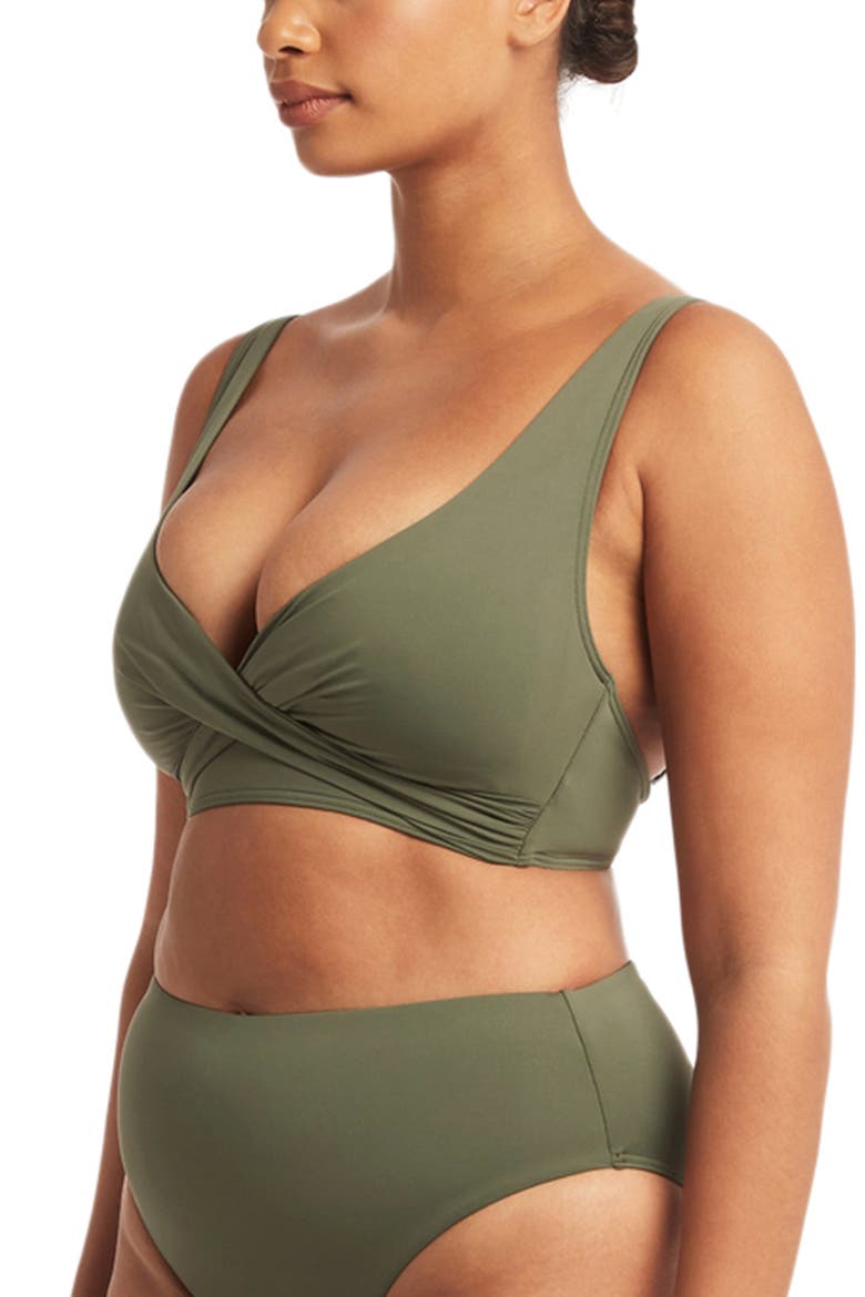 Cross Front Multifit Bikini Top, Alternate, color, KHAKI