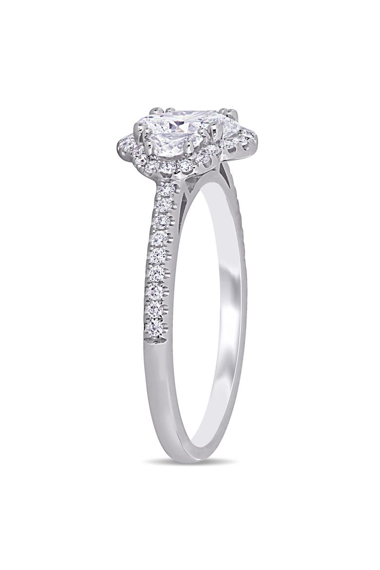 Diamond Oval 3-Stone Halo Ring 14k, Alternate, color, 14k White Gold